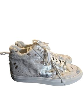 J/Slides Ludlow High-Top Off White Metallic Pony Hair Sneaker Sz. 8